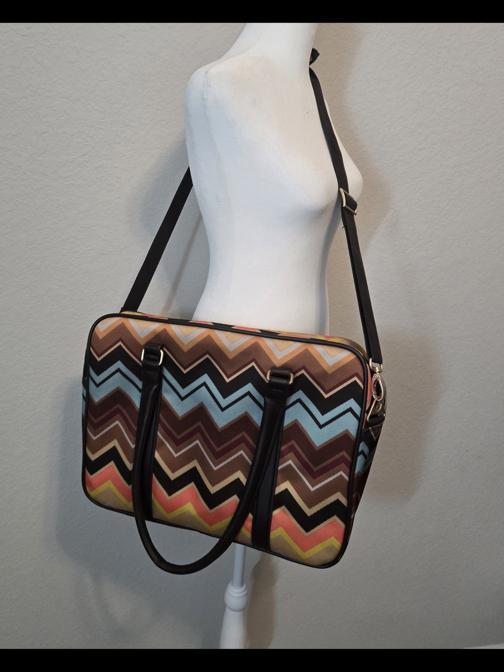 Missoni Chevron Laptop Bag in Brown, Blue, Tan and Yellow